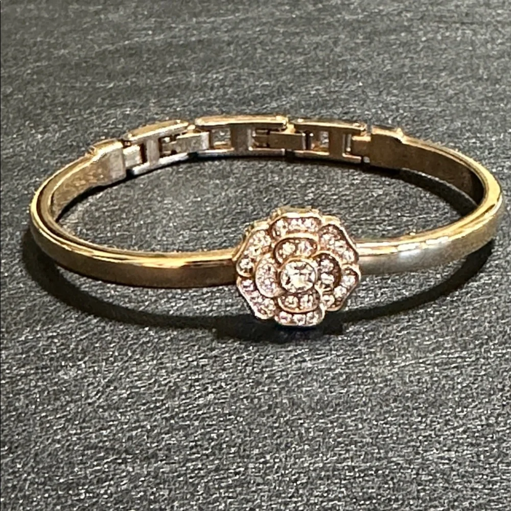 Anne Klein Gold-Tone Camellia Flower Hinged Cuff Bracelet